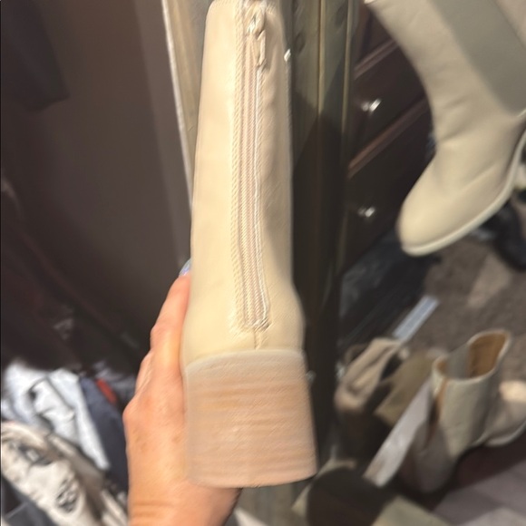 Cream Suede Ankle Booties with Elastic Side Panels - Picture 5 of 5